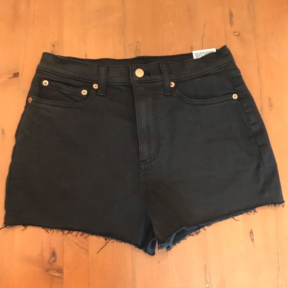 NWT Victorias Secret PINK High Waisted Black Jean Shorts